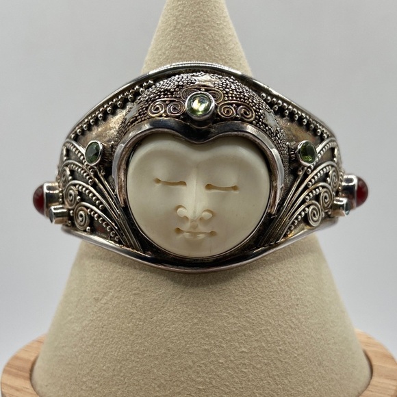 Novica Jewelry - Novica Handmade 925 Carnelian Peridot Blue Topaz Moon Queen Cuff Bracelet